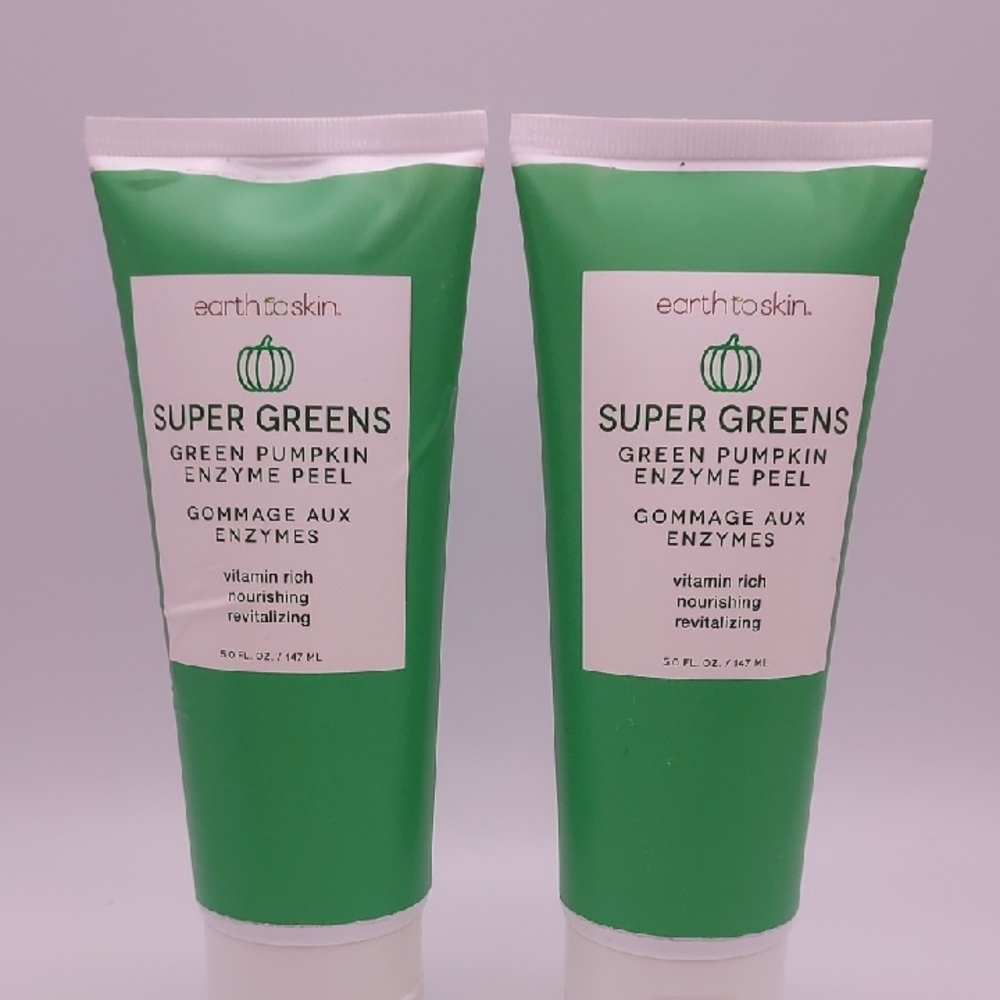 LOT OF 2 earth to skin Super Greens Green Pumpkin Enzyme Peel 5oz each Sealed